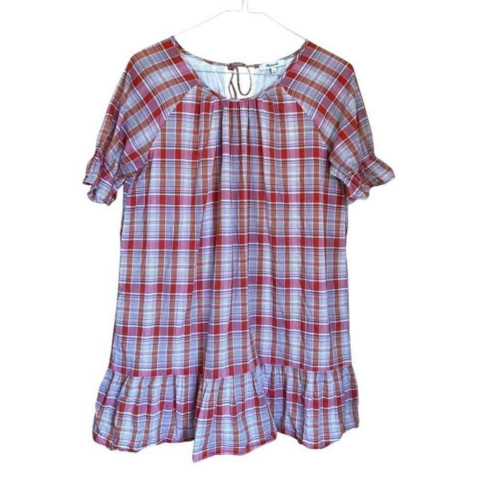Madewell Plaid Ruffle-Sleeve Popover Mini Dress - Picture 8 of 10